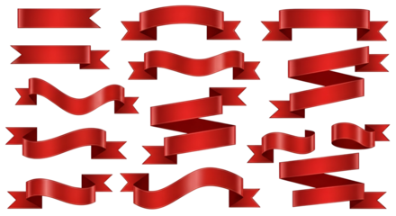 Diverse red banner collection with decorative edge designs for web design, print projects, festive seasons, holiday sales, award recognition or promotional messages decoration elements