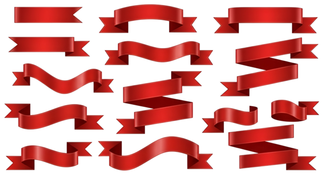 Diverse red banner collection with decorative edge designs for web design, print projects, festive seasons, holiday sales, award recognition or promotional messages decoration elements - Powered by Adobe