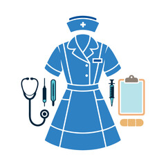 Nurse uniform vector, healthcare and medical icons