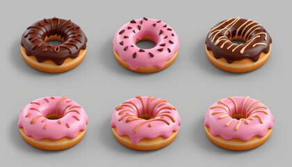 Pink donut chocolate glaze sprinkles icing pastry dessert sweet bakery snack treat fill hearts with joy in playful mood