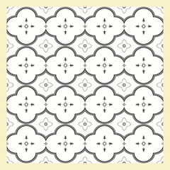 A seamless pattern of white-cream flowers in beige and soft yellow tones, outlined in gray and black. With a gentle yellow tint and Moroccan flair, it feels luxurious, refined, and subtly striking.