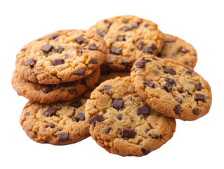 Delicious chocolate chip cookies stacked together.