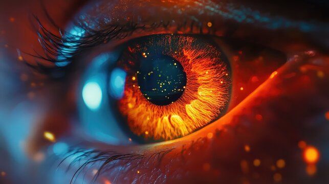 Human eye connecting with the cosmic universe