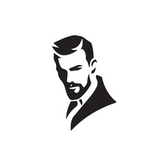 Black and White Handsome Man Illustration in Clean Vector Line Art Style on Minimal Background