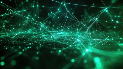 Green digital network connecting data points with lines