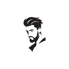 Black and White Handsome Man Illustration in Clean Vector Line Art Style on Minimal Background