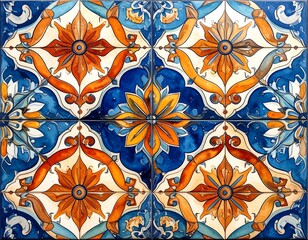 Decorative ceramic tiles with symmetrical floral patterns and bold colors