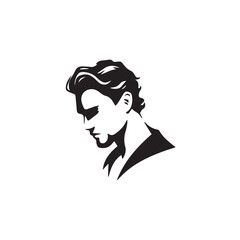 Black and White Handsome Man Illustration in Clean Vector Line Art Style on Minimal Background