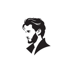 Black and White Handsome Man Illustration in Clean Vector Line Art Style on Minimal Background