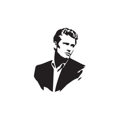 Black and White Handsome Man Illustration in Clean Vector Line Art Style on Minimal Background