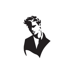 Black and White Handsome Man Illustration in Clean Vector Line Art Style on Minimal Background