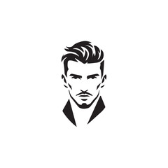 Black and White Handsome Man Illustration in Clean Vector Line Art Style on Minimal Background
