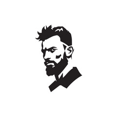 Black and White Handsome Man Illustration in Clean Vector Line Art Style on Minimal Background
