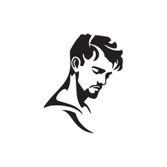 Black and White Handsome Man Illustration in Clean Vector Line Art Style on Minimal Background