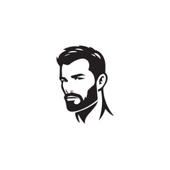 Black and White Handsome Man Illustration in Clean Vector Line Art Style on Minimal Background