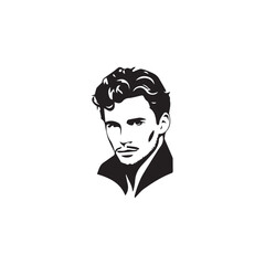 Black and White Handsome Man Illustration in Clean Vector Line Art Style on Minimal Background