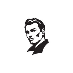 Black and White Handsome Man Illustration in Clean Vector Line Art Style on Minimal Background