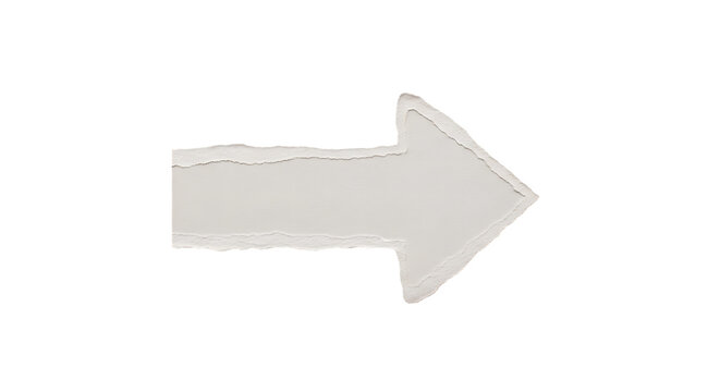 White paper arrow isolated on transparent background torn edge arrow sign direction indicator vector illustration for advertising, marketing, web design, and social media