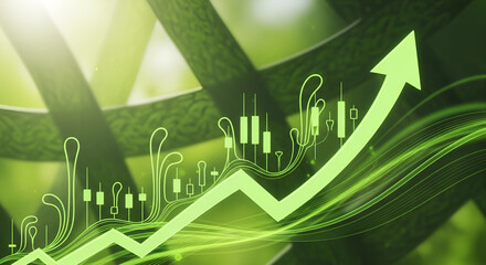 Green arrow graph showing upward trend against a backdrop of lush green foliage, symbolizing growth and success in nature-related industries or eco-friendly ventures
