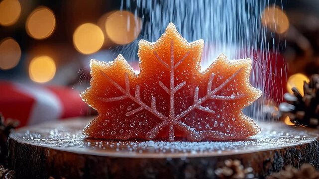 Maple leaf shaped candy with bokeh lights