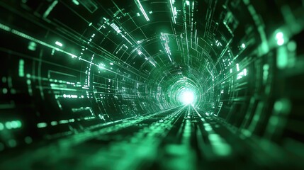 Digital data moving through a futuristic tunnel network