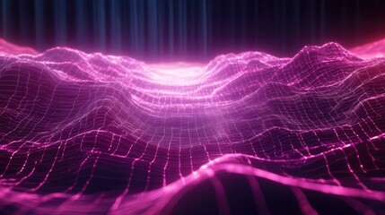 Abstract glowing pink grid network connecting digital data