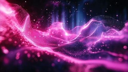 Abstract glowing pink purple particle wave background