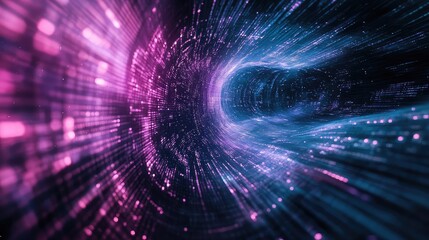 Digital data flowing through abstract futuristic tunnel