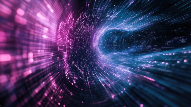 Digital data flowing through abstract futuristic tunnel - Powered by Adobe