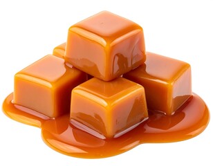 Delicious caramel cubes drizzled in sweet sauce, a tempting confectionary treat