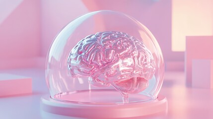 Human brain model inside protective glass dome
