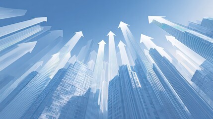 Abstract Digital Ascent Visualization with Ascending White Arrows on Blue Background representing Growth