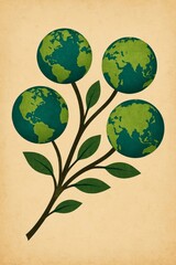 Globe shaped leaves on the recreation branch represent travel an