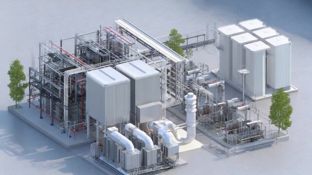 Complex Industrial Site: An intricate industrial site showcases the technological prowess of modern infrastructure, with a complex array of machinery, pipes, and tanks.