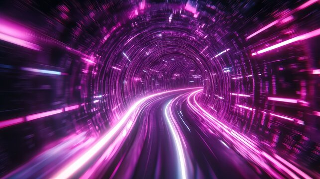 Digital data moving fast through futuristic tunnel technology - Powered by Adobe