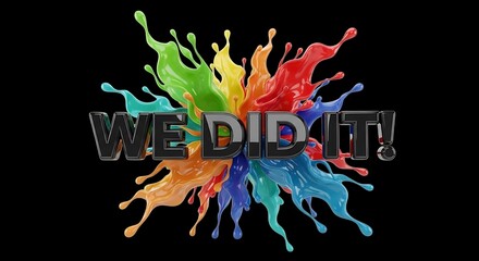 Celebrating team success with vibrant colors and bold statement, a perfect visual for project completion and achievement, expressing triumph and collaborative spirit