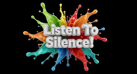 Discover Inner Peace Listen To Silence Slogan Bursting with Vibrant Energy on Black Background, Inspiring Mindfulness and Reflection, Conceptual Art for Meditation Practices