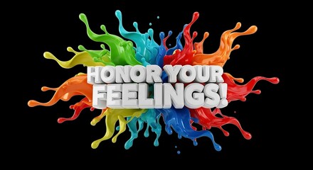 Inspiring motivational design featuring vibrant color splashes encouraging self love and emotional wellness, promoting mental health awareness and positive affirmation messages