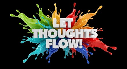 Inspiring splash art urging creative minds to let thoughts flow freely with vibrant colors on black, perfect for brainstorming sessions or visionary marketing campaigns