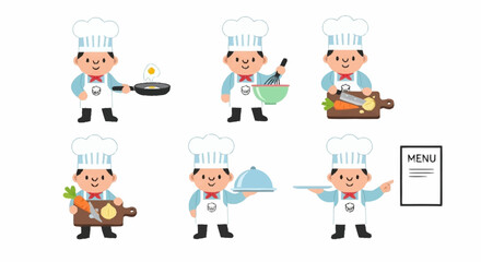 Fototapeta premium Cute Chef Character – Flat Vector Mascot with Multiple Cooking Poses