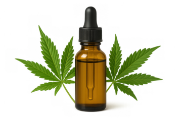 Cbd oil dropper bottle with hemp leaves, representing natural medicine and wellness for health and alternative therapy