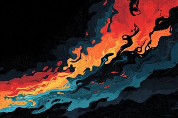 Abstract Pixel Art with Saturated Reds Oranges and Blues Seamlessly Blended Against Dark Background Generative Art Style Swirling Gradients Pixelated Texture