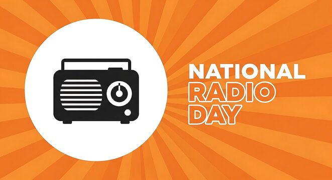 Celebrating national radio day with vintage radio illustration on orange background, a day to appreciate the power of radio broadcasting
