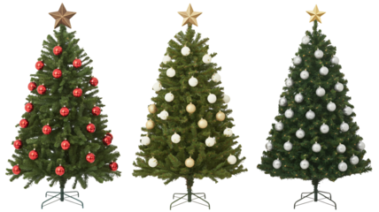 Elegant Christmas trees with festive ornaments bring holiday cheer