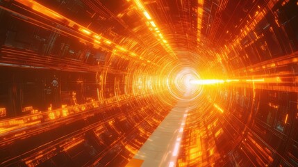 Obraz premium Digital data stream traveling through futuristic light tunnel