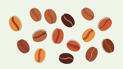 Scattered coffee beans in various roast colors depicted with a simple illustrative style on a light background