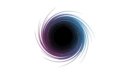 Stylized black hole graphic with swirling purpletoblue bands around a black void on white