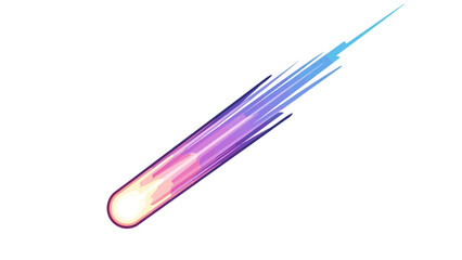 Stylized diagonal comet with a glowing head and vibrant pinkpurpleblue streaking tail on white