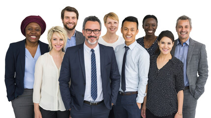 Diverse group of professionals smiling together.