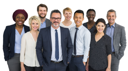Diverse group of professionals smiling together.